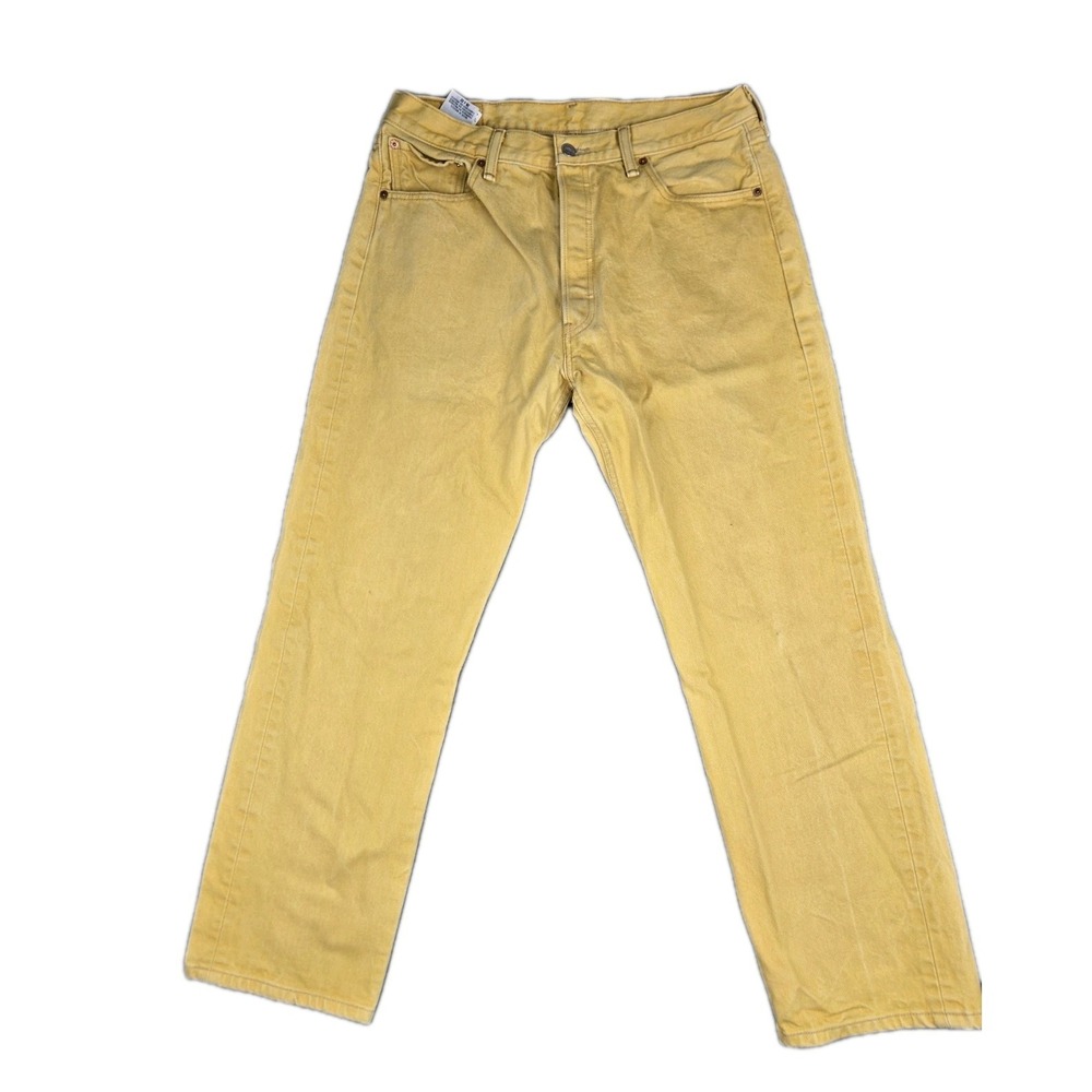 Levis 501 Jeans Mens 36x32 Yellow Denim Cotton Straight Leg American Button Fly